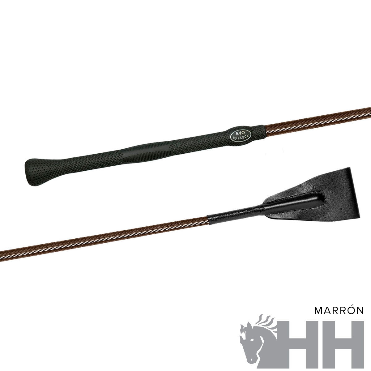 Chicote castanho para equitação com pega preta e etiqueta PRO STYLE