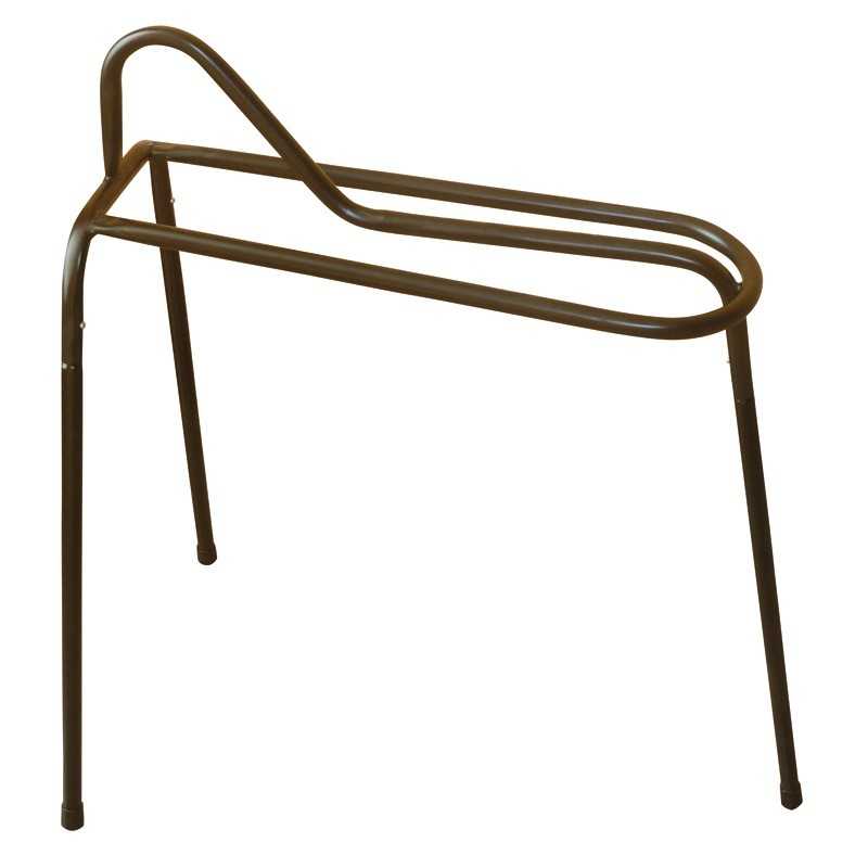 Suporte metálico castanho com quatro pernas e apoio oval