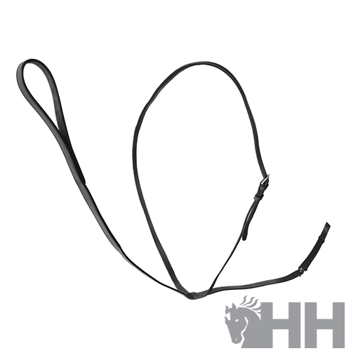 Correia preta fina com fivela metálica ajustável sobre fundo branco com logótipo cinzento