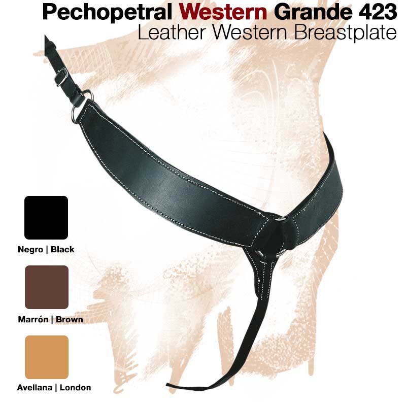 Cinta peitoral western em couro preto com detalhes em branco