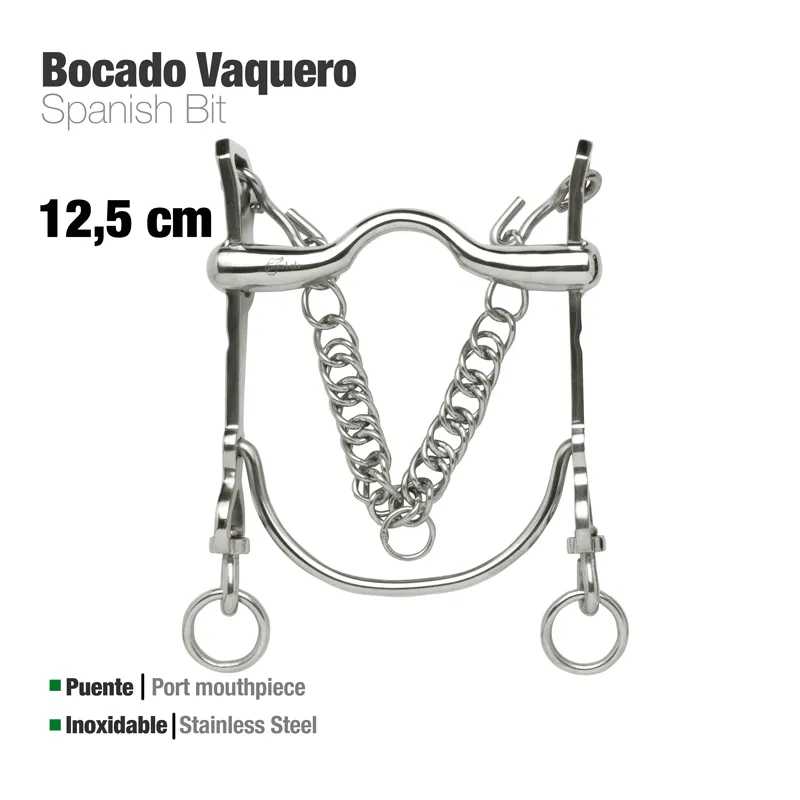 Freio de aço inoxidável para cavalo com boca e corrente, 12,5 cm, chamado Bocado Vaquero