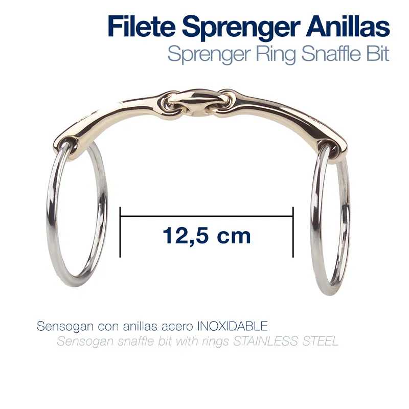Freio filete Sprenger para cavalo em aço inoxidável com medida 12,5 cm