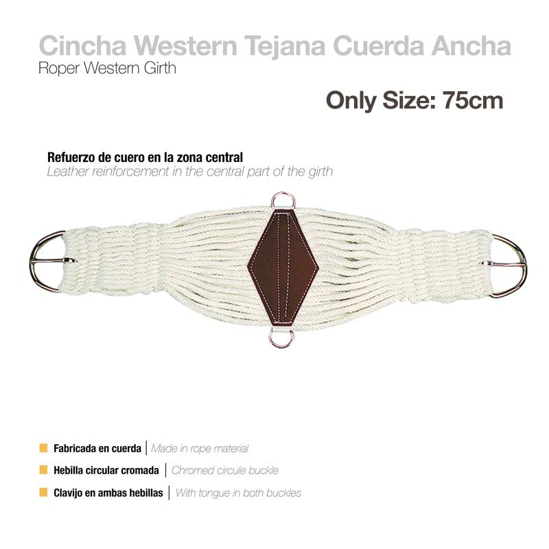 Cincha western branca com reforço de couro castanho e fivelas cromadas