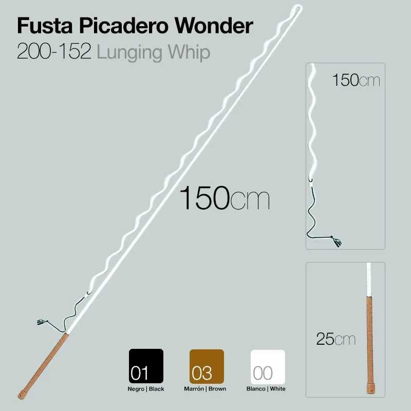 Fusta picadeiro Wonder 150 cm com cabo castanho e corpo branco ondulado