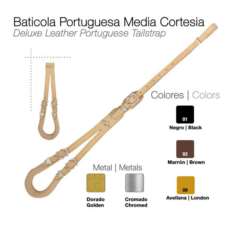 Baticola portuguesa deluxe em couro castanho claro com fivelas douradas