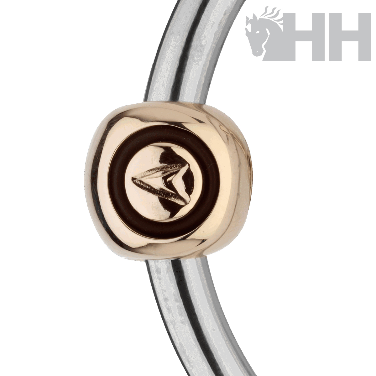 Pulseira de aro metálico com elemento decorativo dourado e preto