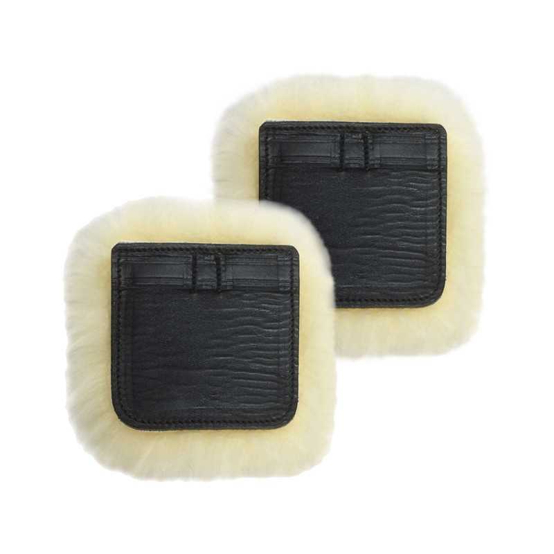 Protetores quadrados para ombros de pele preta com bordas de pelo branco