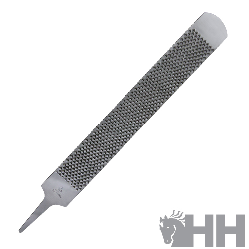 Lima de metal com cabo cinzento e padrão texturizado, com logótipo HH