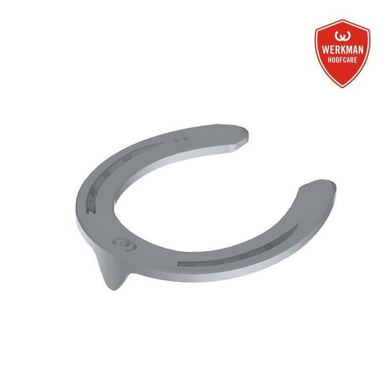 Ferradura metálica cinzenta com logótipo WERKMAN HOOFCARE