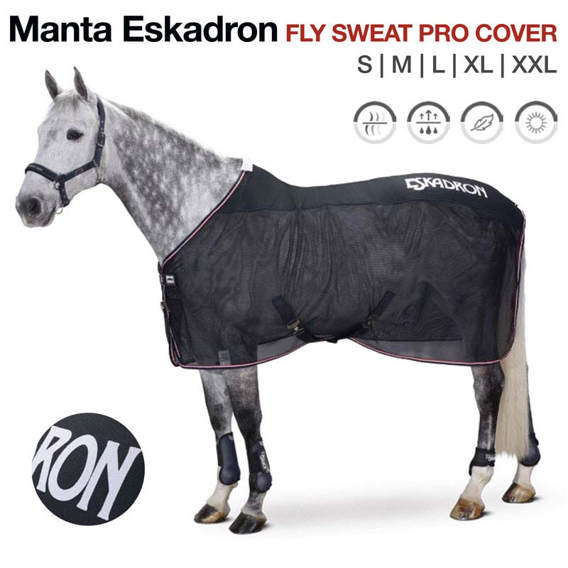 Cavalo cinza com manta preta Eskadron Fly Sweat Pro Cover