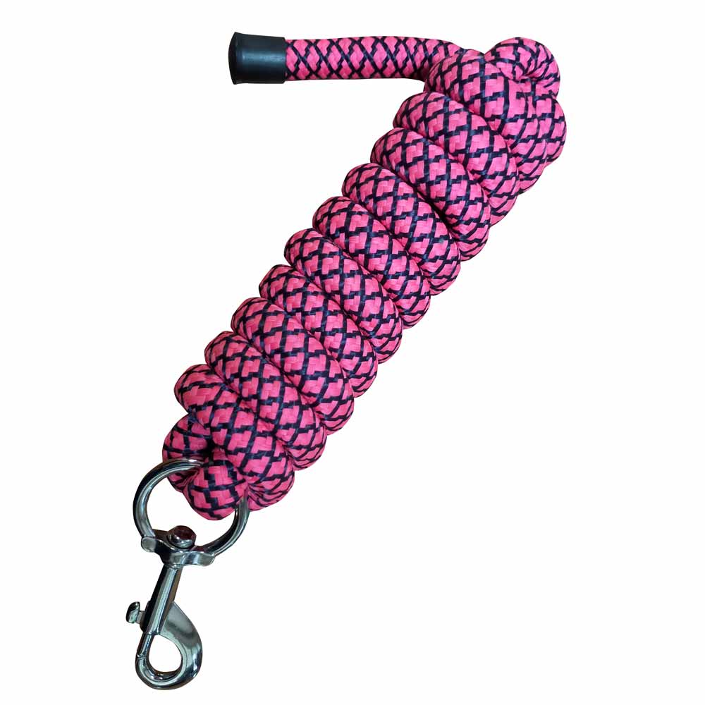 Trela para cão de corda trançada rosa e preta com ganchos de metal