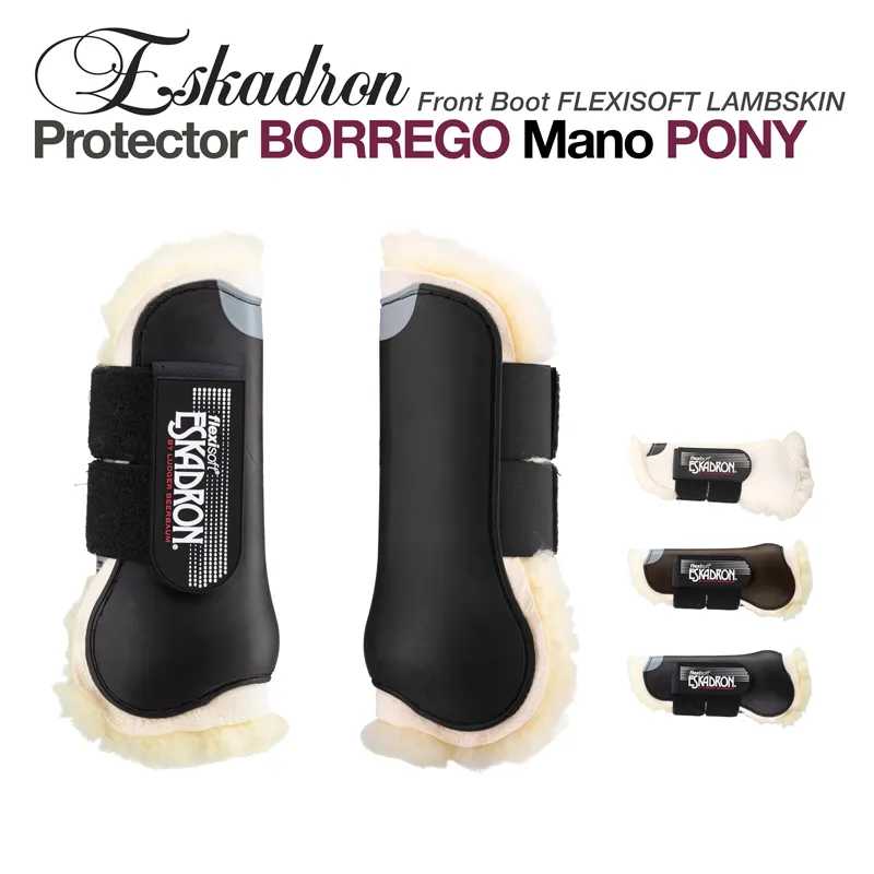 Protetores para casco de cavalo pretos com pele de carneiro e correias de velcro