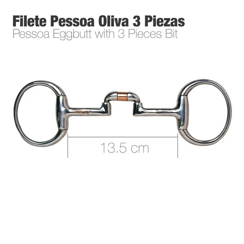 Freio filete Pessoa Oliva 3 peças metálico prateado com detalhe em cobre 13,5 cm