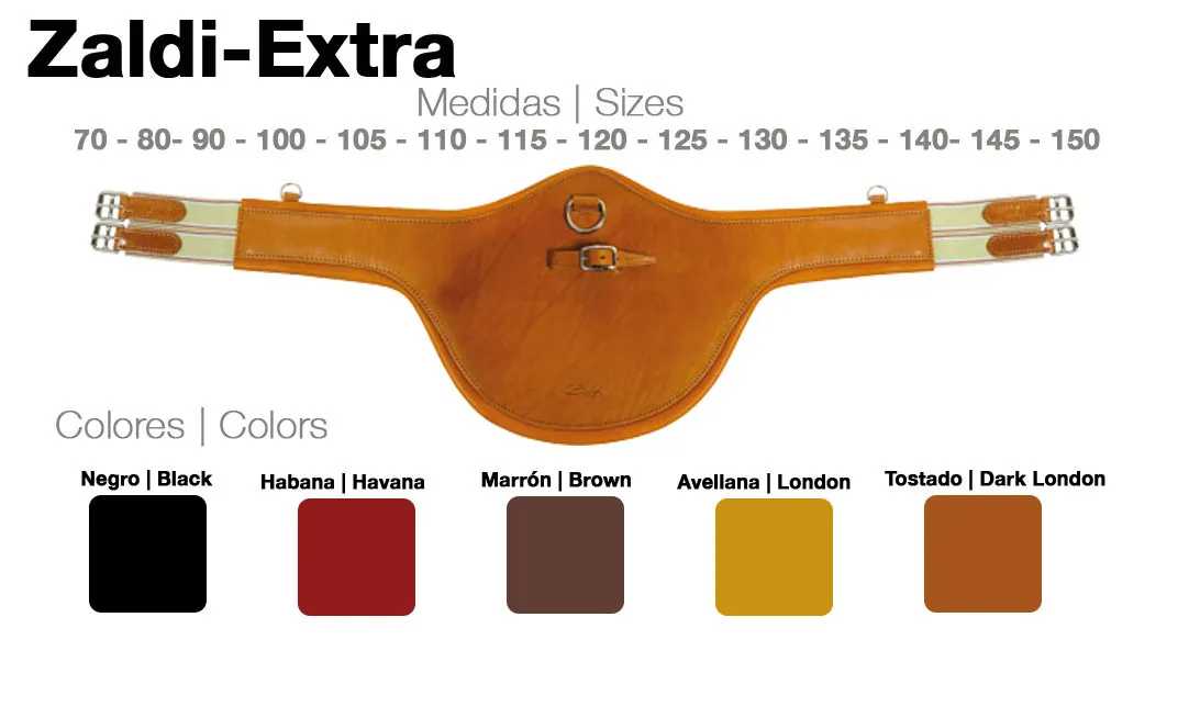 Cinta de couro para equitação Zaldi-Extra com várias cores e tamanhos
