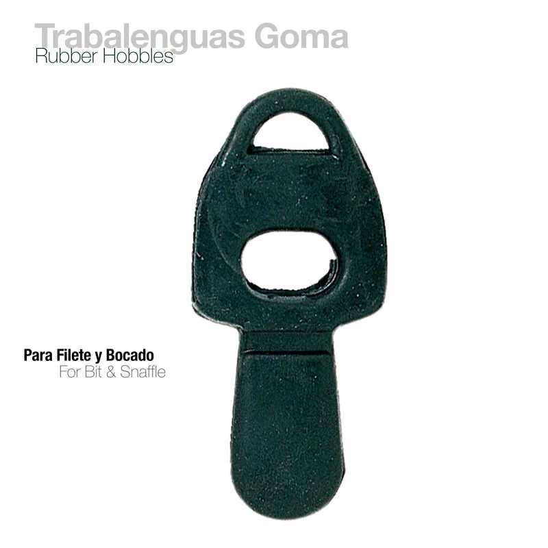 Acessório de borracha preto para cavalo com texto em espanhol e inglês