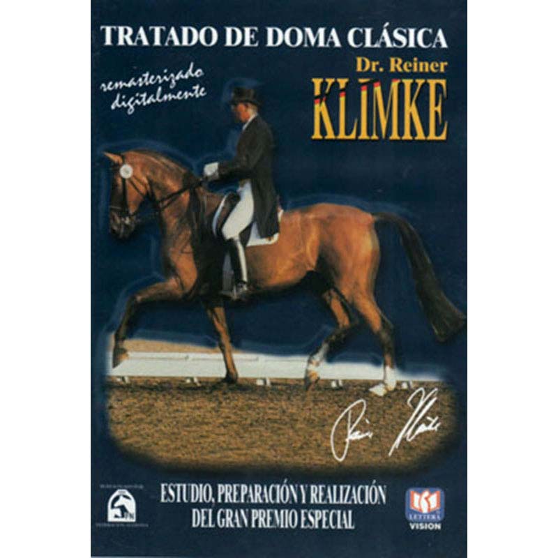 Capa de DVD sobre doma clássica com cavaleiro e cavalo