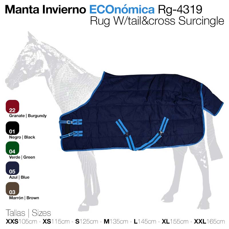 Manta de inverno azul acolchoada para cavalo com fechos ajustáveis