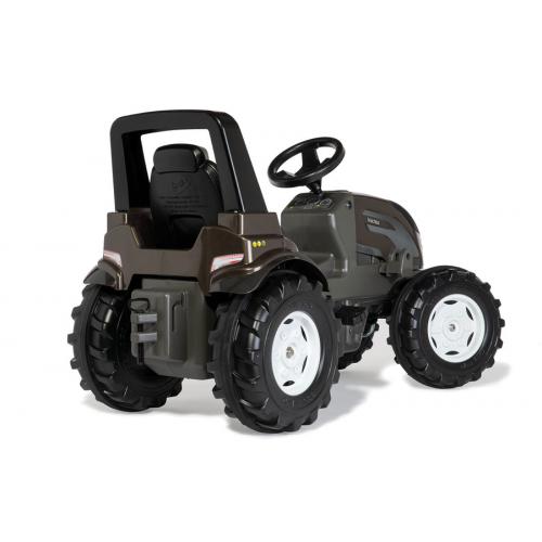 Trator de brinquedo infantil cinza escuro com rodas pretas e jantes brancas