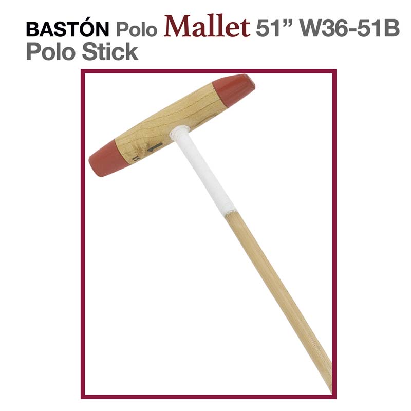 Bastão de polo mallet de madeira com extremidades vermelhas e cabo branco
