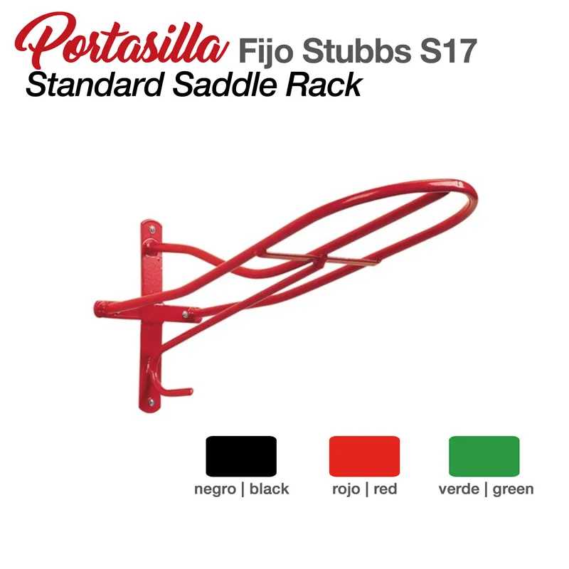 Porta-sela fixo metálico vermelho modelo Stubbs S17 com texto e opções de cores