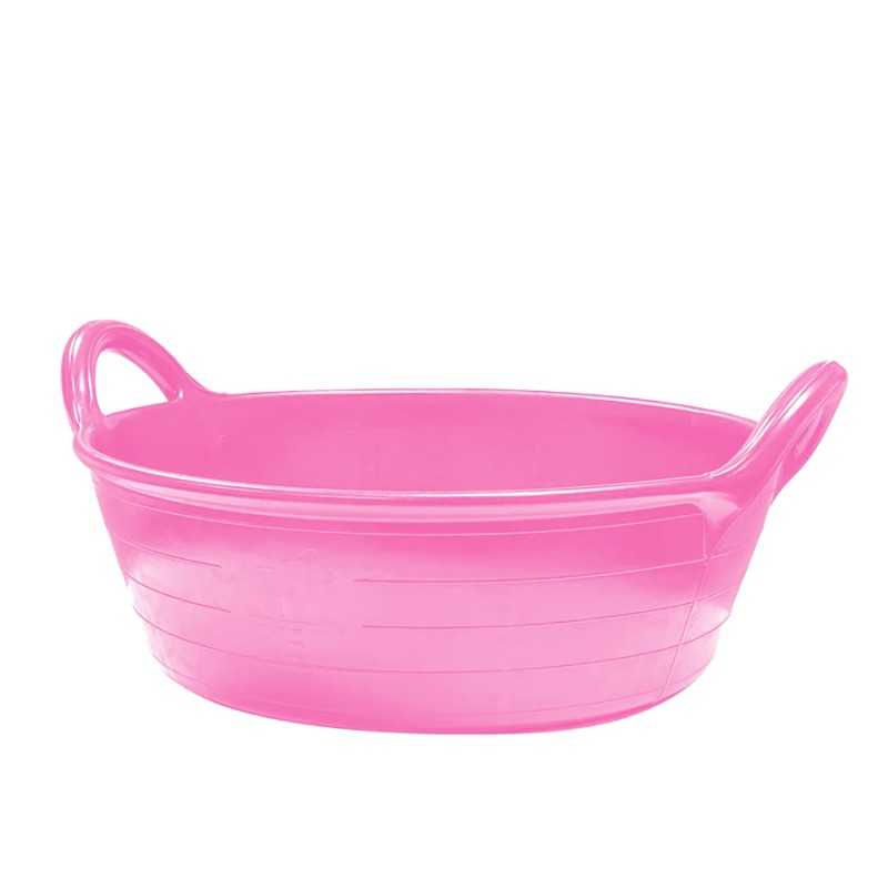 Balde oval de plástico rosa com alças