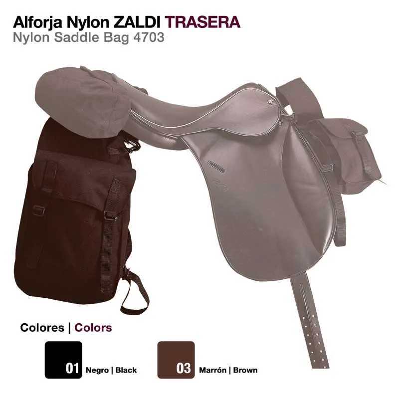 Sela de cavalo com alforja traseira em nylon preto e marrom