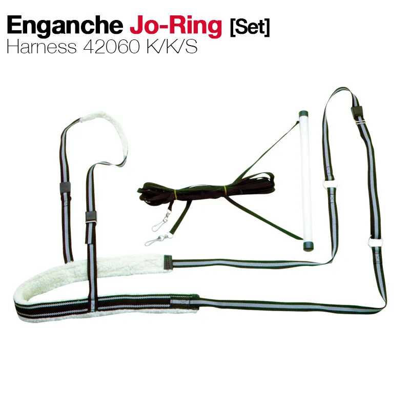 Conjunto de enganche Jo-Ring com fitas pretas e brancas e acessórios metálicos