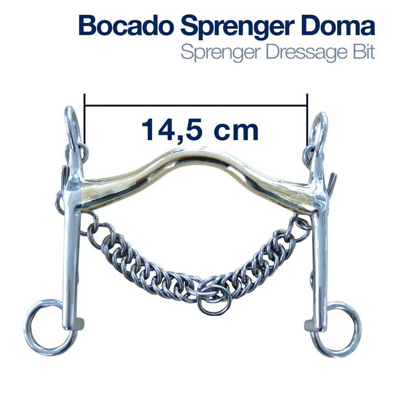 Bocado Sprenger Doma de metal prateado com 14,5 cm e corrente