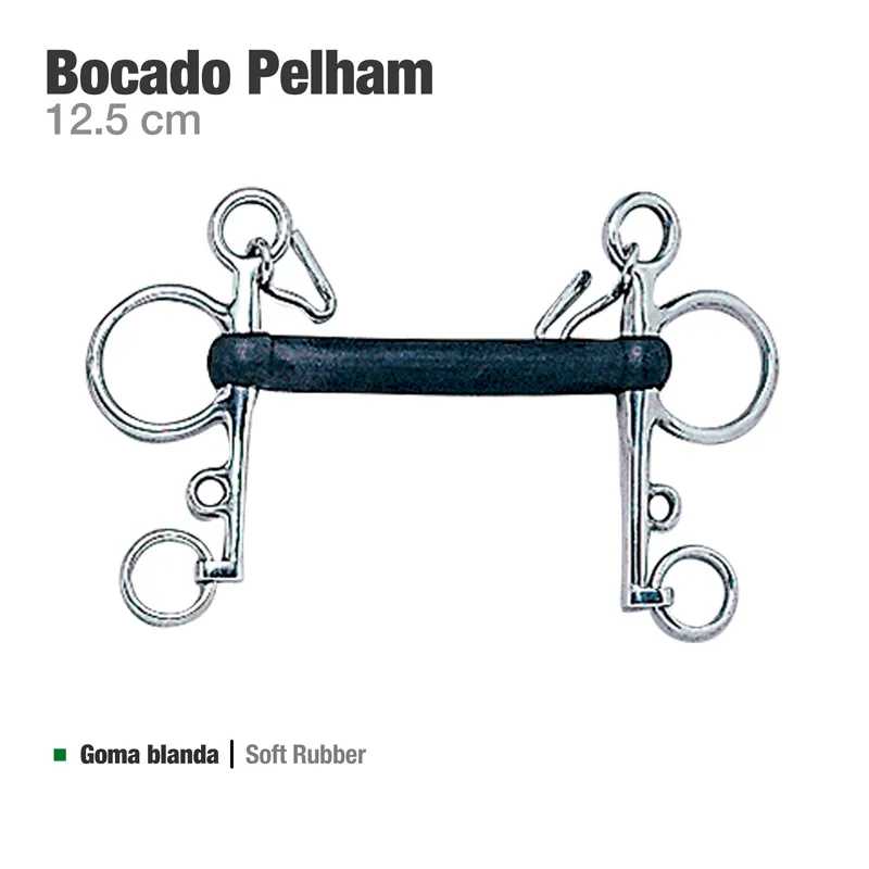 Bocado Pelham metálico com barra preta em goma macia 12,5 cm