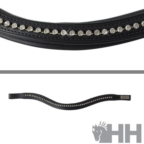 Frontal preto com cristais transparentes alinhados e fecho de velcro