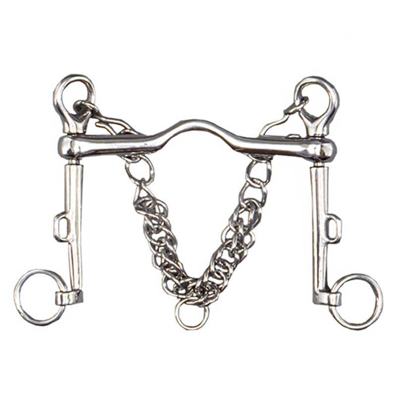 Freio de cavalo em metal prateado com correntes