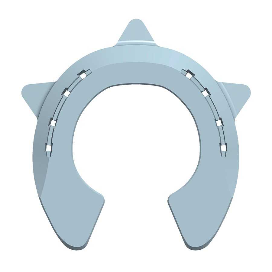 Acessório de cabeça em espuma azul claro em forma de U com triângulos e cordas com elementos brancos
