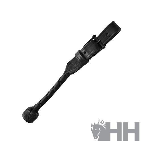 Chicote de equitação preto em fundo branco com logo HH cinza