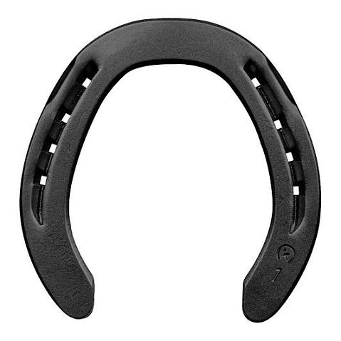 Ferradura preta de metal com ranhuras e número 1