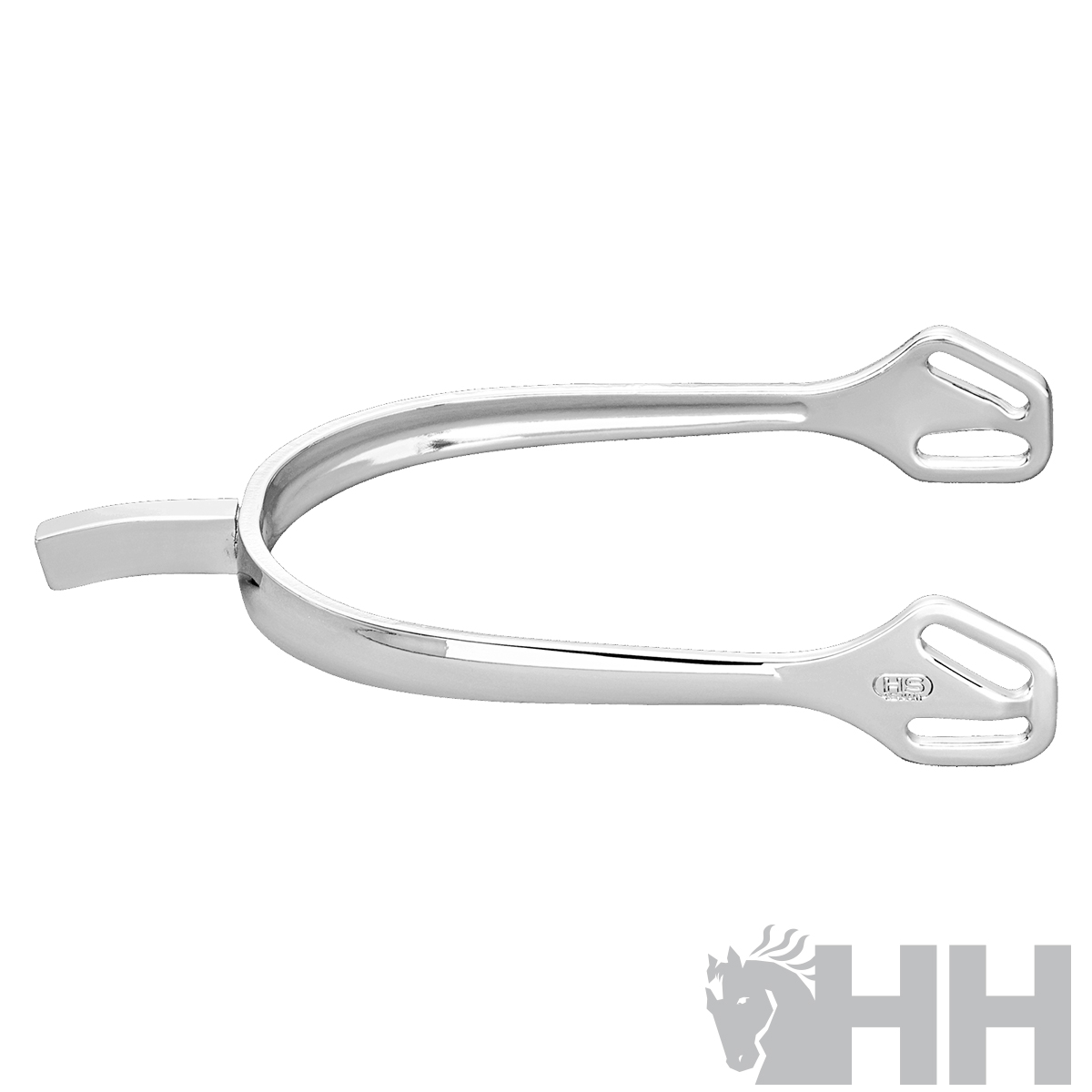 Espora metálica prateada com acabamento polido e lâmina reta