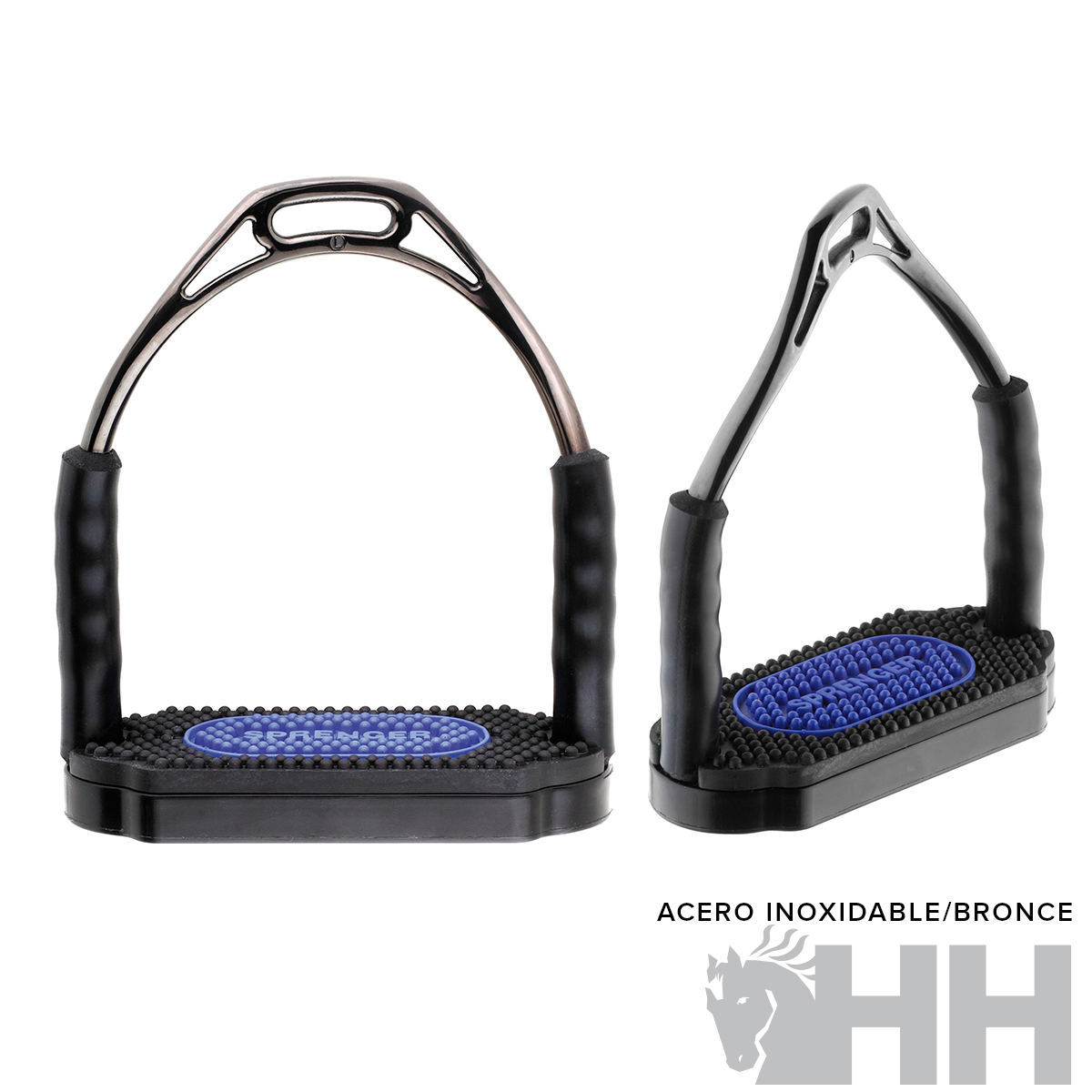 Estribos de aço inoxidável com revestimento preto e azul para equitação