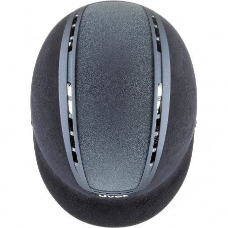 Capacete de equitação preto com tiras cinzentas e ventilação