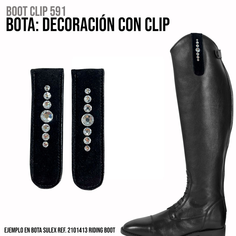 Clip de decoração com pedras para bota preta de couro