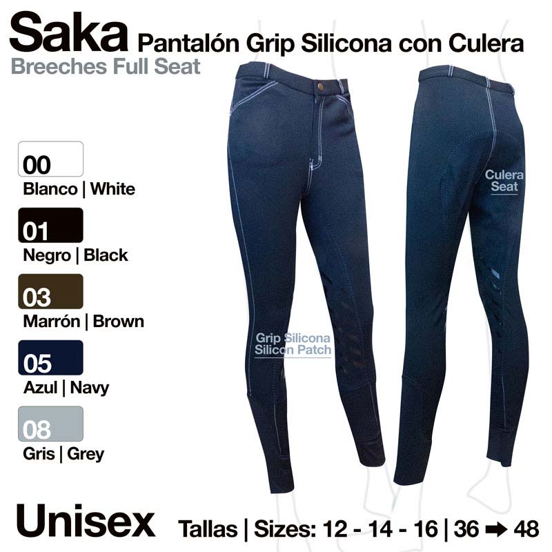 Calças Saka Grip Silicona com patch de silicone e assento silicone, disponíveis em várias cores e tamanhos unisex.