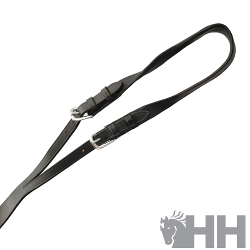 Correia preta ajustável com fivelas metálicas e logo HH