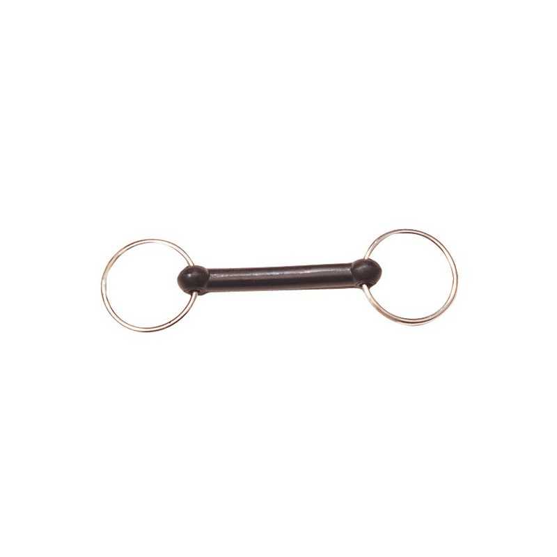 Freio de cavalo com anéis metálicos e barra preta central