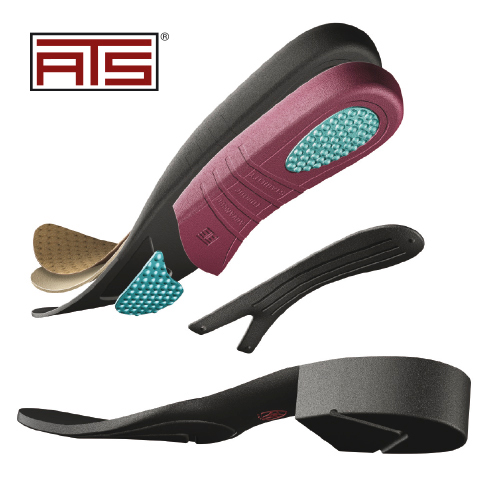 Palmilhas para calçado com componentes em azul e logótipo ATS