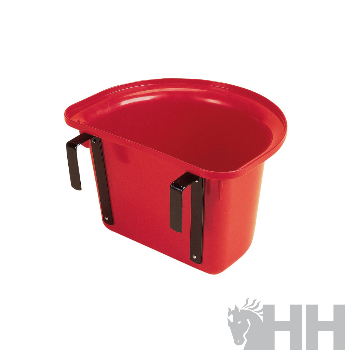 Recipiente plástico vermelho com alças pretas laterais