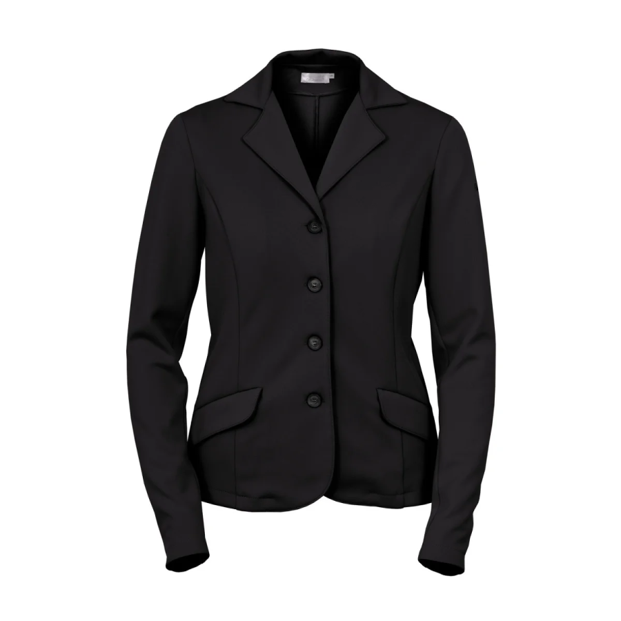 Blazer feminino preto com botões e bolsos