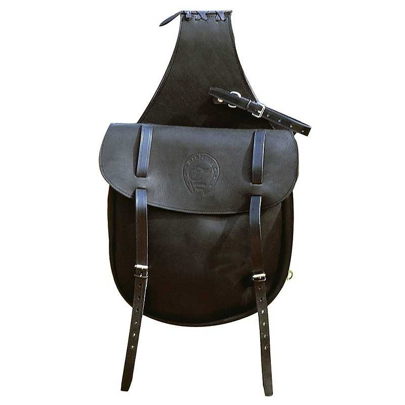 Mala preta em pele com fivelas e alça larga