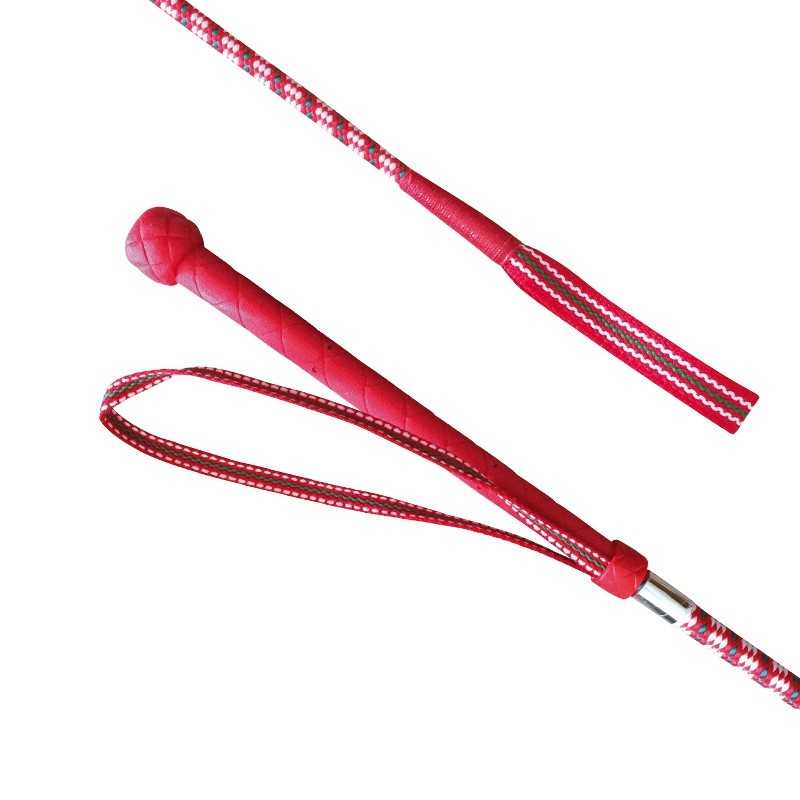 Chicote vermelho com pega trançada e alça para a mão