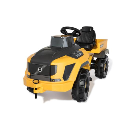 Carrinho infantil amarelo e preto com logótipo VOLVO