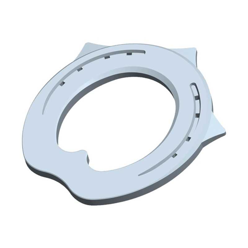 Anel plástico cinza oval com recortes sobre fundo branco