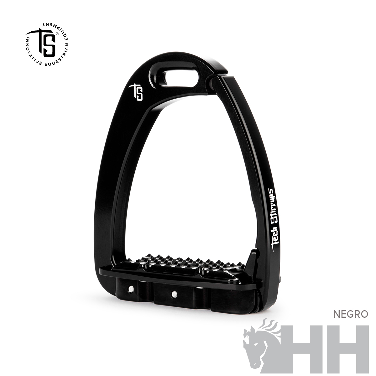 Estribo preto metálico com superfície antiderrapante