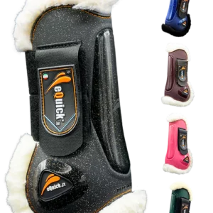 Protetores eQuick coloridos para pernas e pés de cavalo com forro de pelo branco